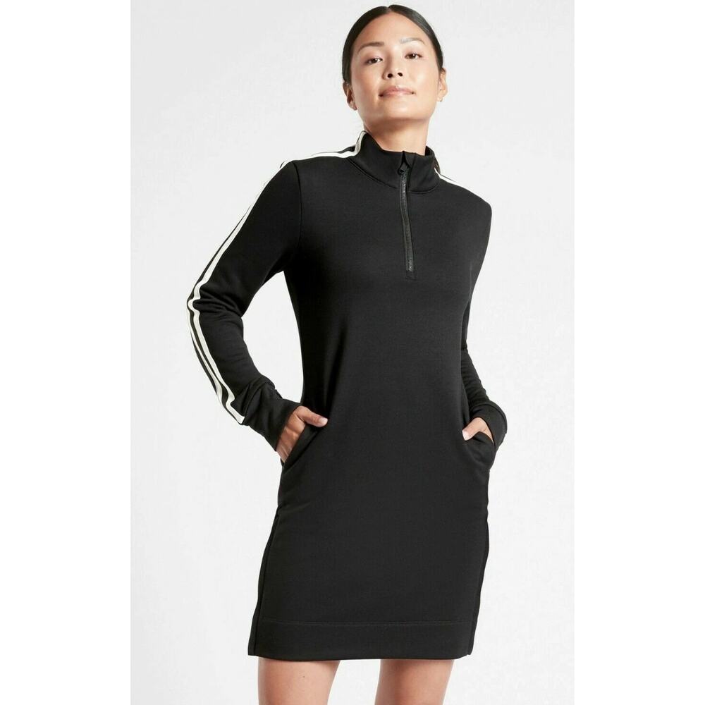 Athleta Black Mini Dress with Cream Stripes